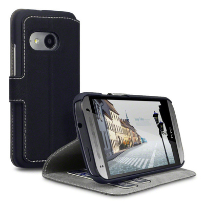 Cassa esile nera del telefono cellulare del portafoglio HTC del cuoio dell'unità di elaborazione con il titolare della carta per HTC uno mini 2