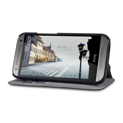 Cassa esile nera del telefono cellulare del portafoglio HTC del cuoio dell'unità di elaborazione con il titolare della carta per HTC uno mini 2