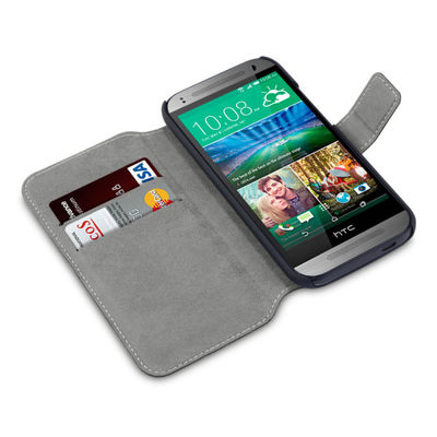 Cassa esile nera del telefono cellulare del portafoglio HTC del cuoio dell'unità di elaborazione con il titolare della carta per HTC uno mini 2